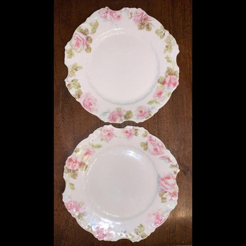 2 antique Prussia Pink Rose Plate 7.5” Scalloped Edge